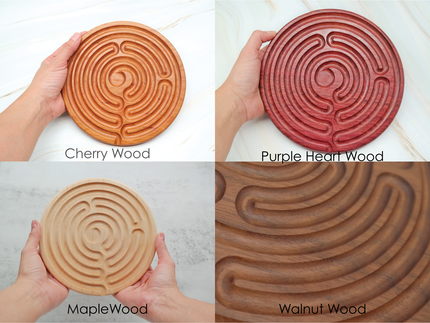 7 circuit Wooden Finger Labyrinth with 1 in Carved Center, 7.5 in Diameter