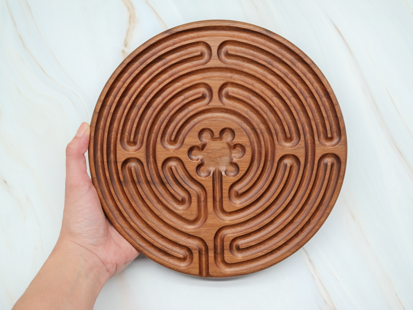 Chartres Cathedral Inspired, Wooden Finger Labyrinth, 9 in Diameter