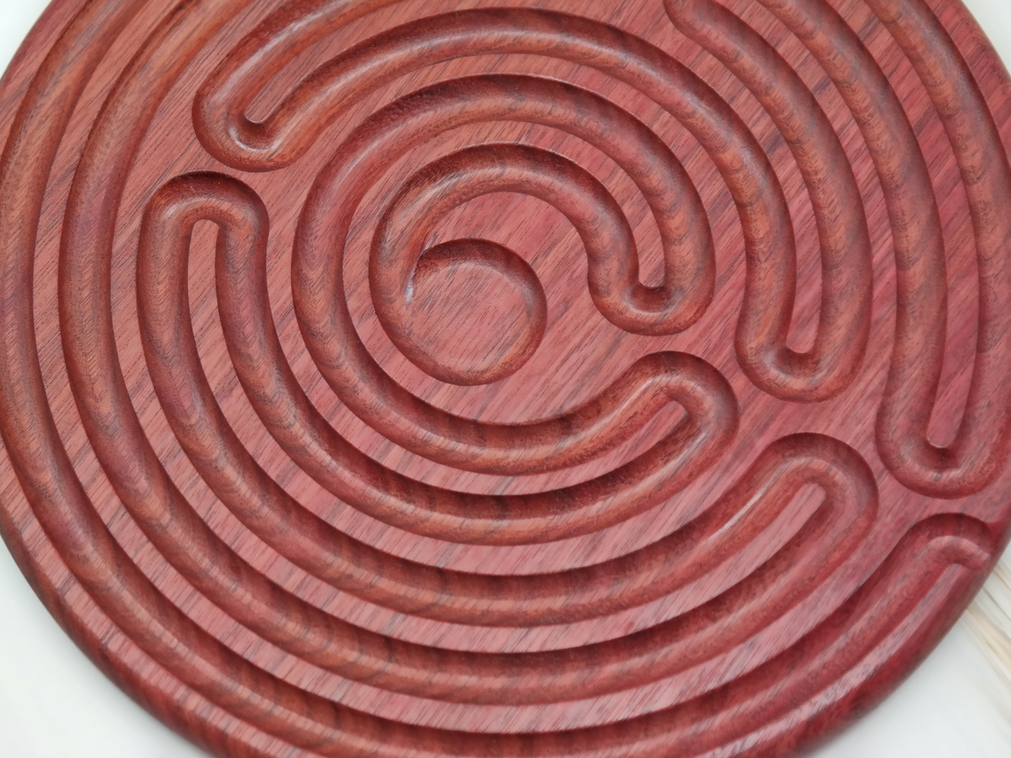 7 circuit Wooden Finger Labyrinth with 1 in Carved Center, 7.5 in Diameter