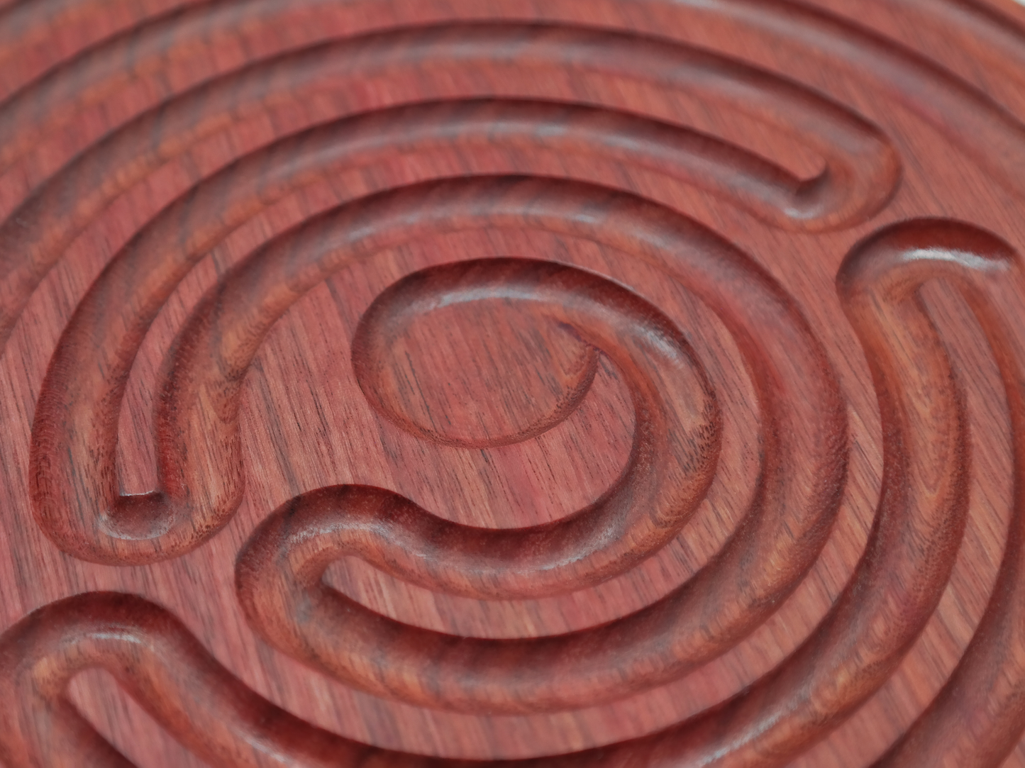 7 circuit Wooden Finger Labyrinth with 1 in Carved Center, 7.5 in Diameter