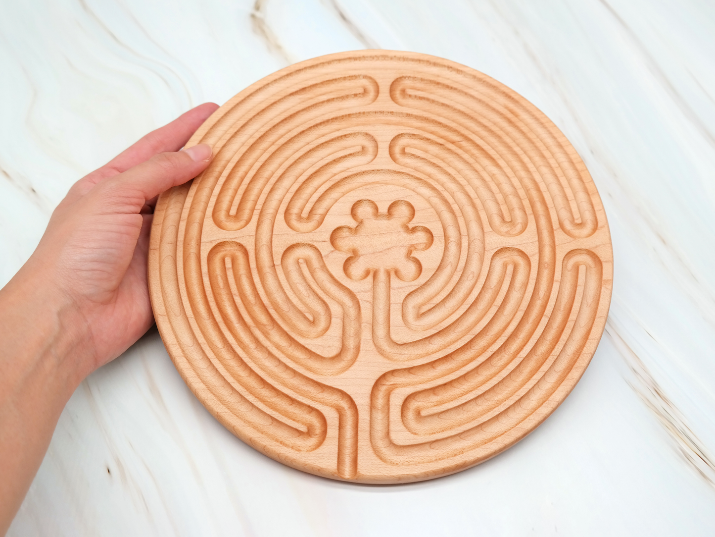 Chartres Cathedral Inspired, Wooden Finger Labyrinth, 9 in Diameter