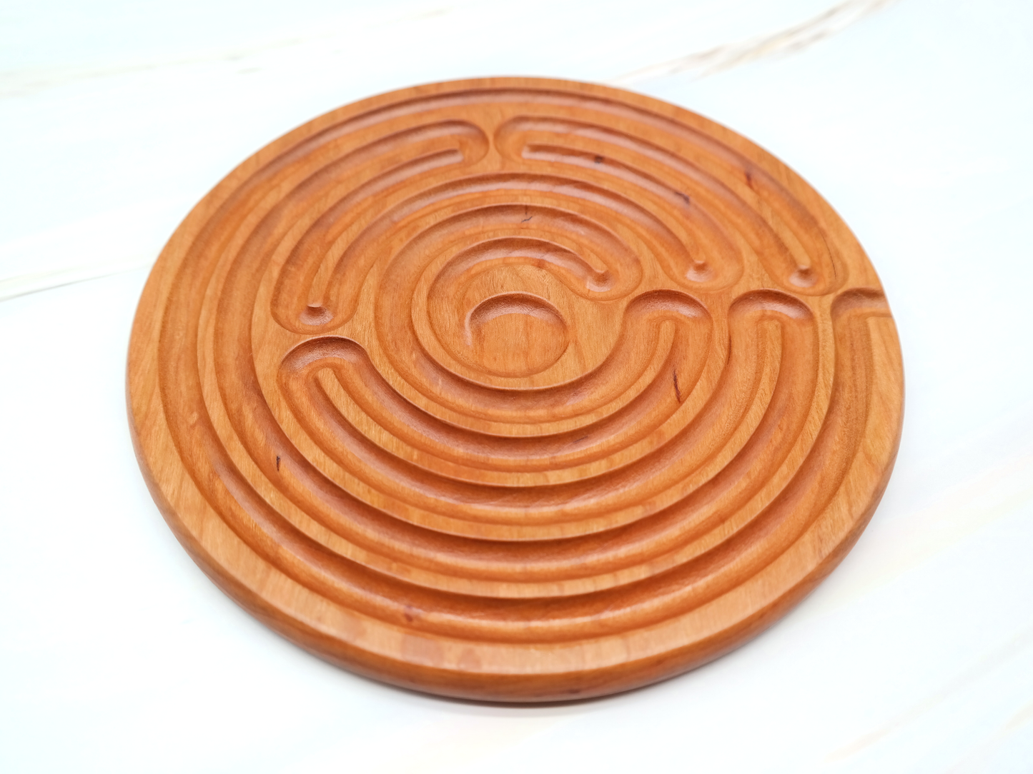 7 circuit Wooden Finger Labyrinth with 1 in Carved Center, 7.5 in Diameter