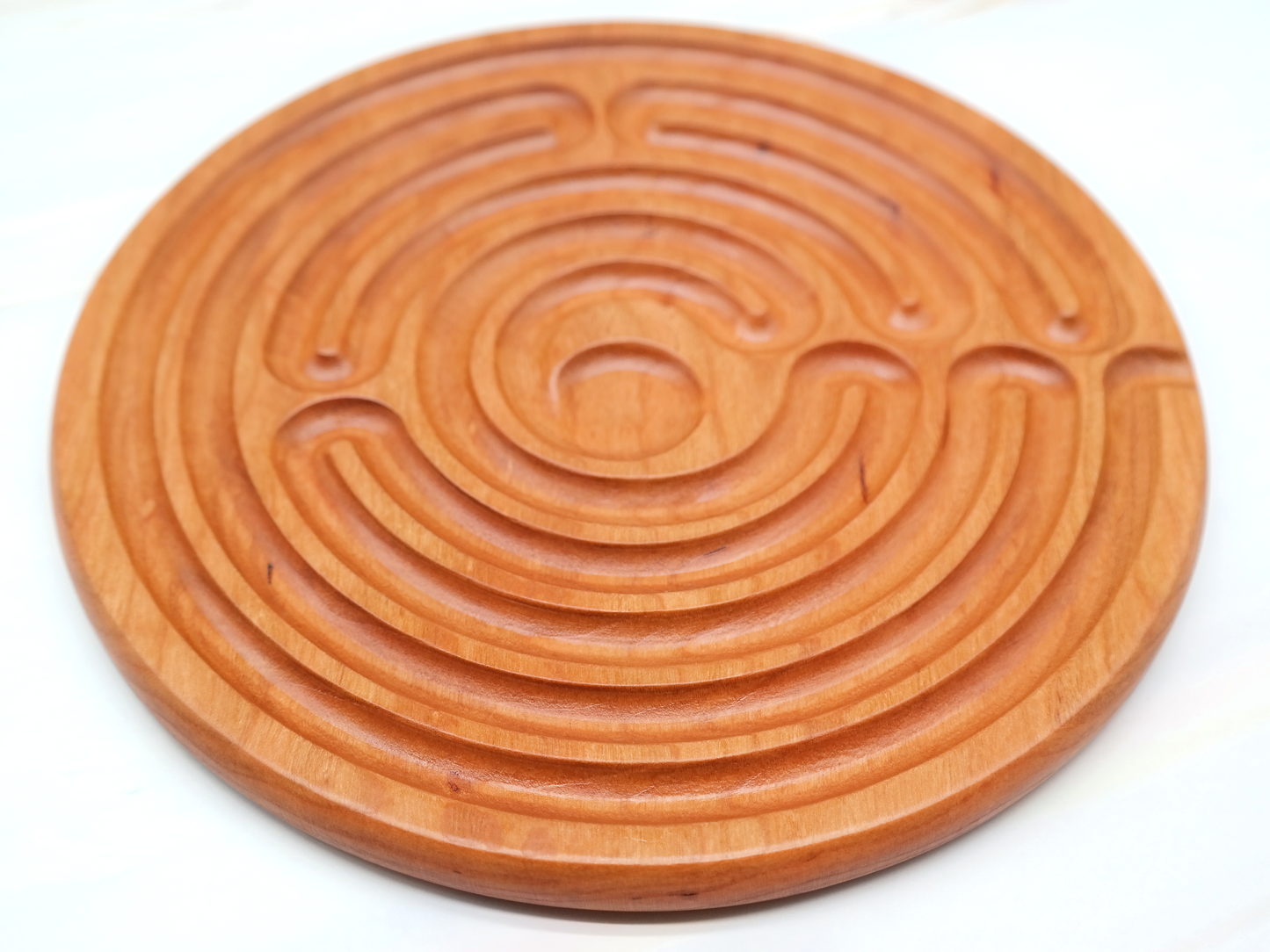 7 circuit Wooden Finger Labyrinth with 1 in Carved Center, 7.5 in Diameter