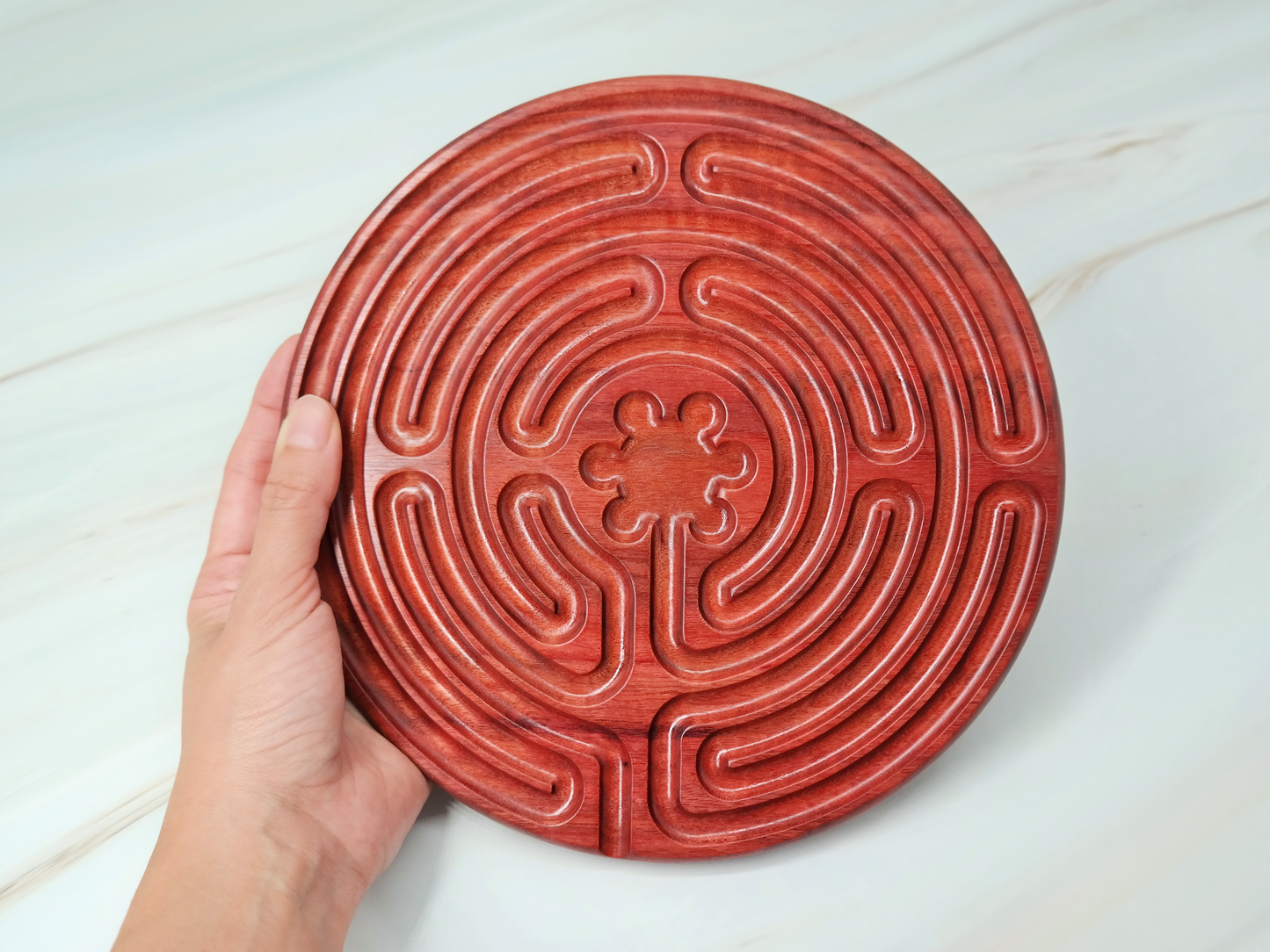 Chartres Cathedral Inspired, Wooden Finger Labyrinth, 9 in Diameter