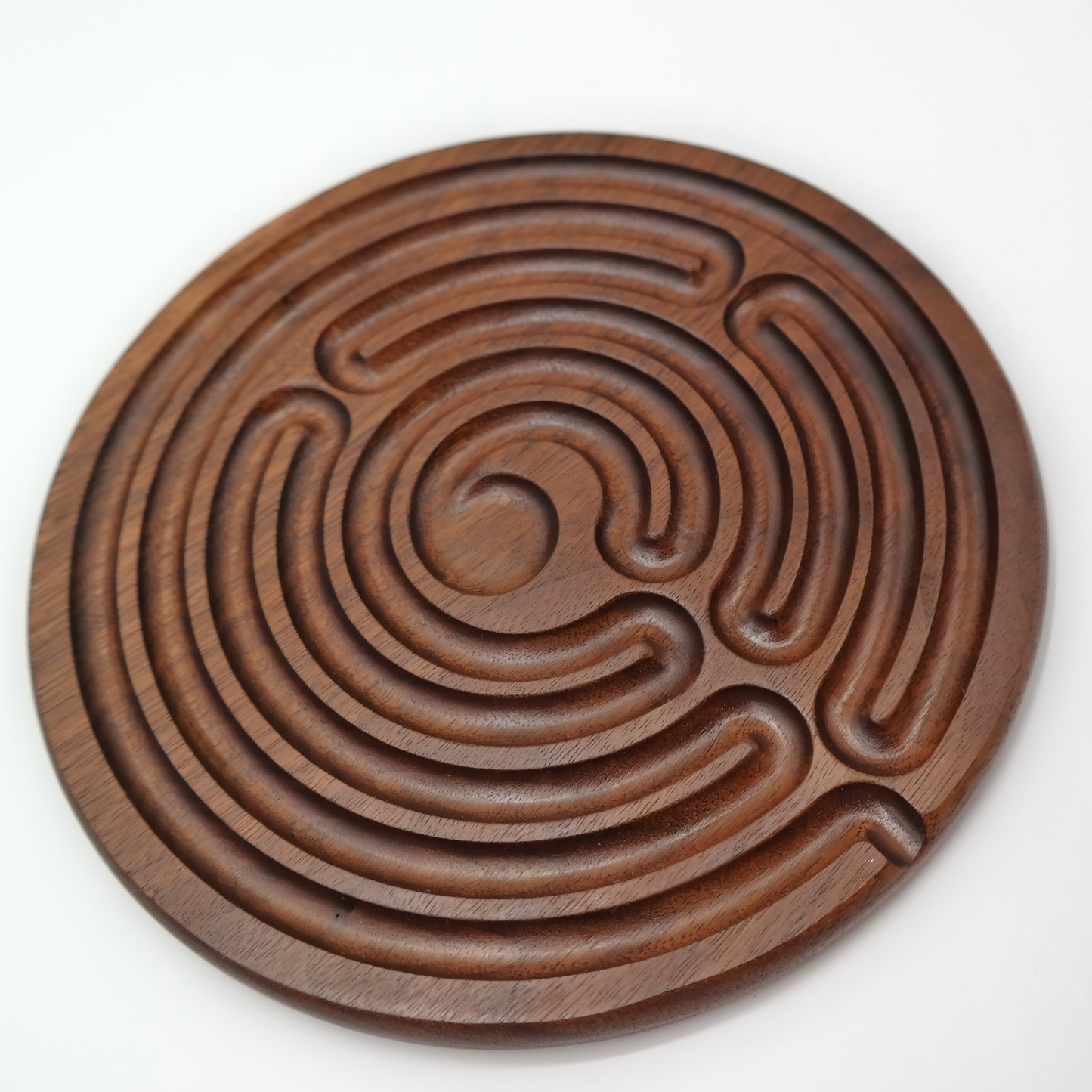 7 circuit Wooden Finger Labyrinth with 1 in Carved Center, 7.5 in Diameter