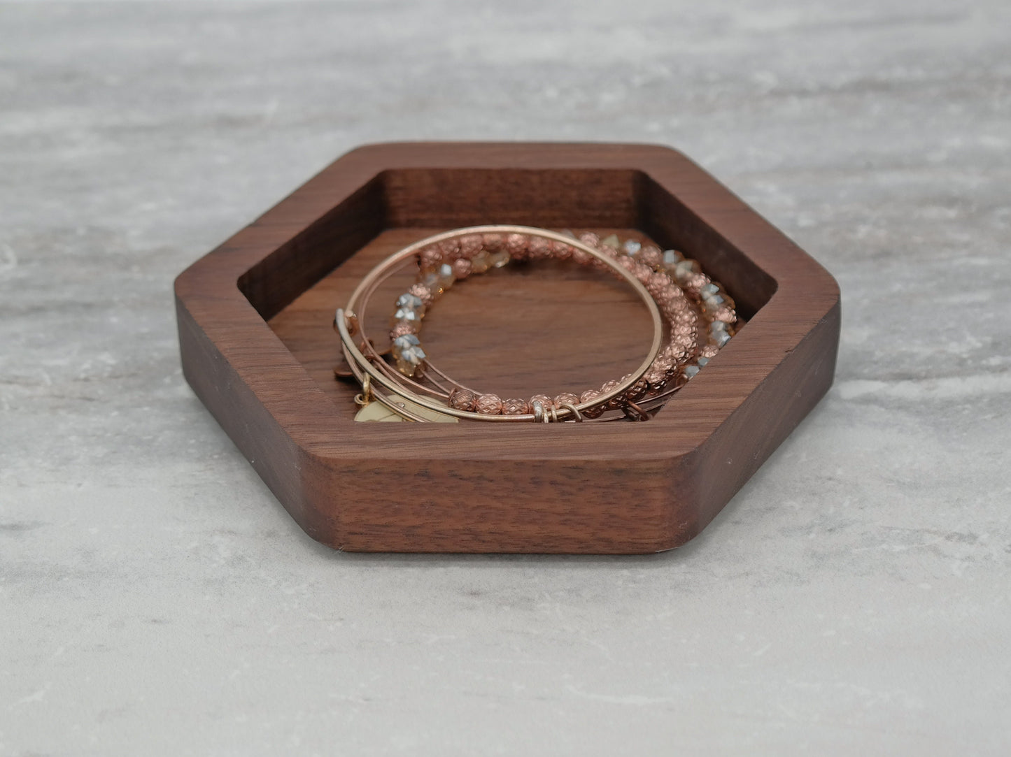 Hexagon tray, Walnut Catch All Tray, Wooden Valet tray, Nightstand tray, Ring Dish, Wooden Jewelry Tray, Anniversary Gift, Gift for Husband