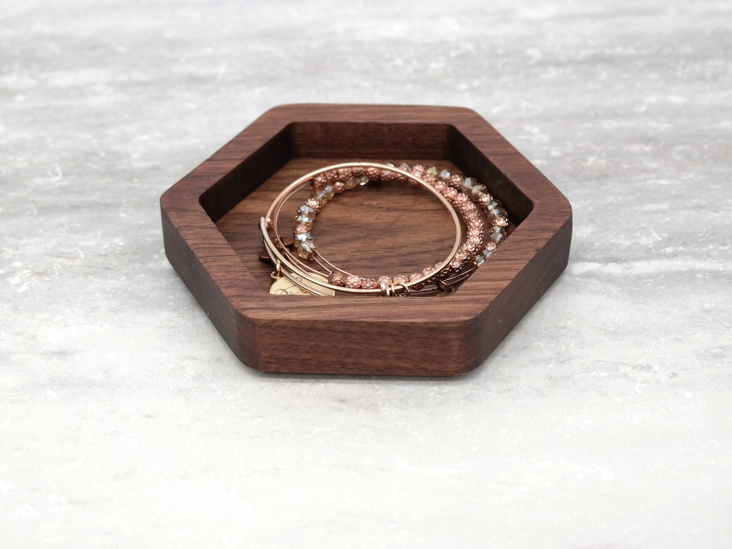 Hexagon tray, Walnut Catch All Tray, Wooden Valet tray, Nightstand tray, Ring Dish, Wooden Jewelry Tray, Anniversary Gift, Gift for Husband