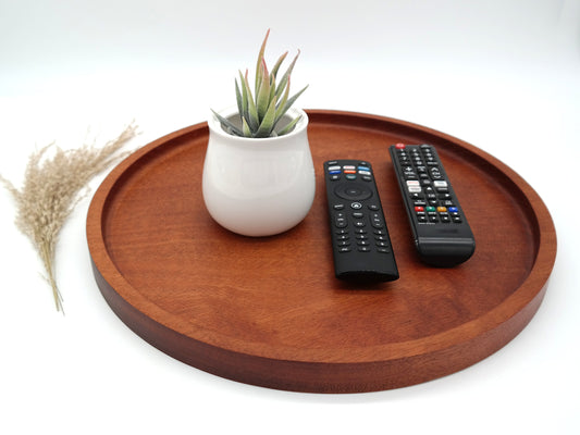 Wooden Round Tray For Serving and Decor, Decorative Wooden Round Ottoman Tray, Round Coffee Table Centerpiece Tray, Large Wooden Circle Tray