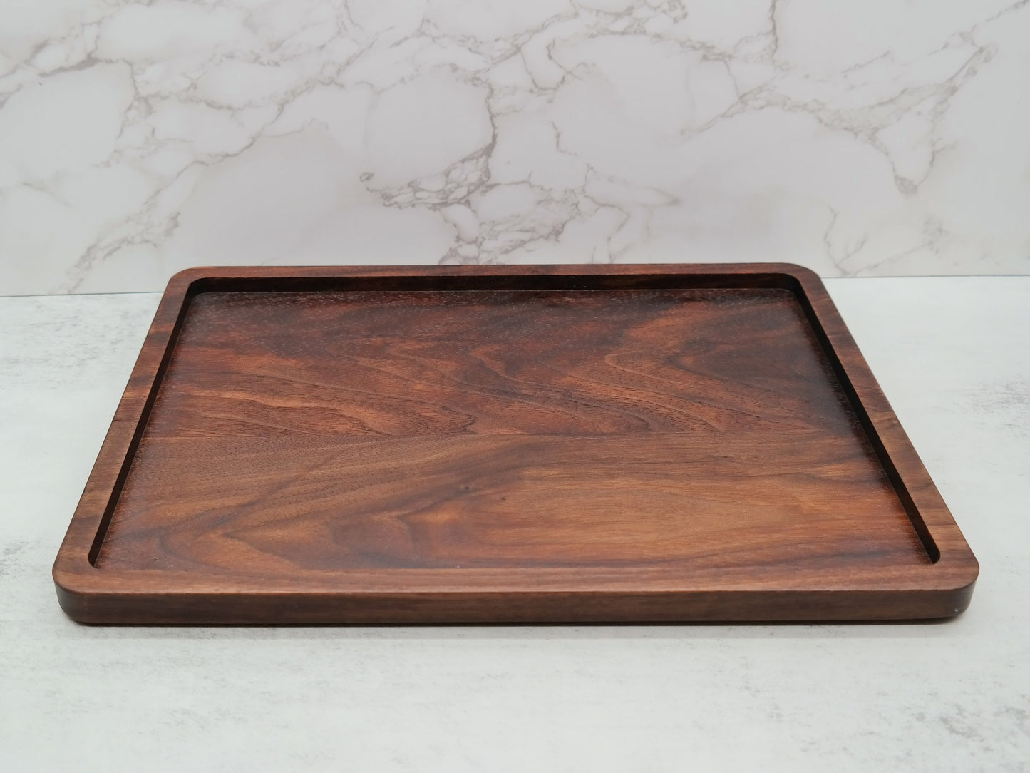 Walnut Wooden Serving Tray for Coffee Bar, Rectangle Wood Walnut Tray for coffee and tea, Decorative Walnut Wooden Tray for Coffee Table