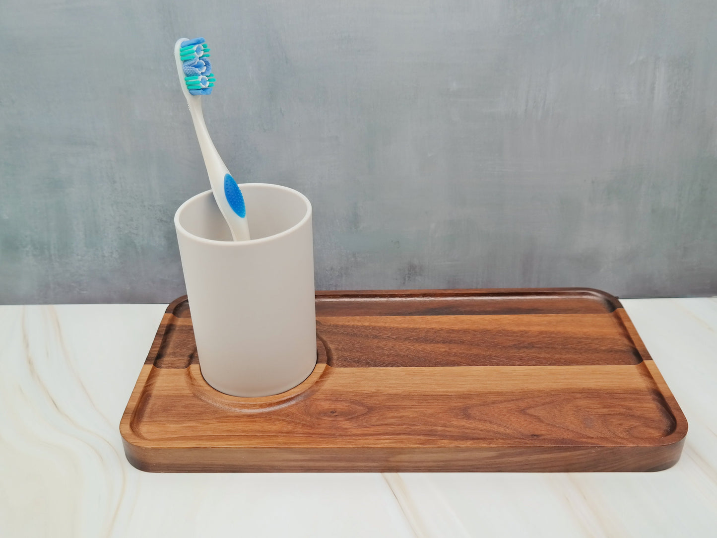 Wooden Vanity Tray for Bathroom Toiletries, Toothbrush Holder, Wooden Bathroom Organizer