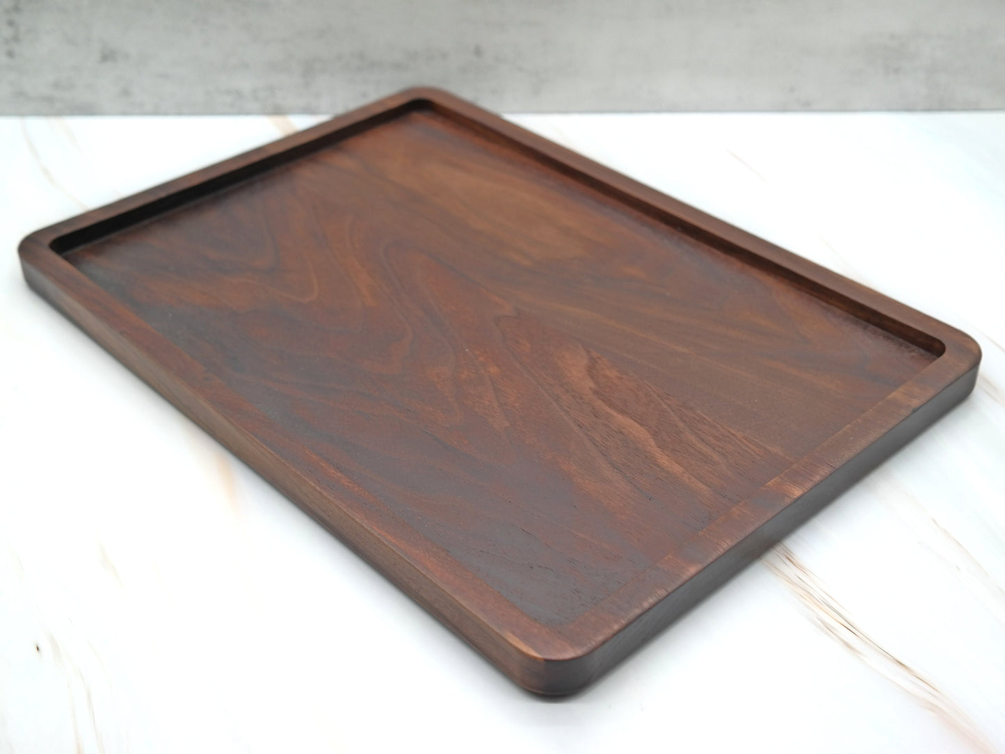 Walnut Wooden Serving Tray for Coffee Bar, Rectangle Wood Walnut Tray for coffee and tea, Decorative Walnut Wooden Tray for Coffee Table