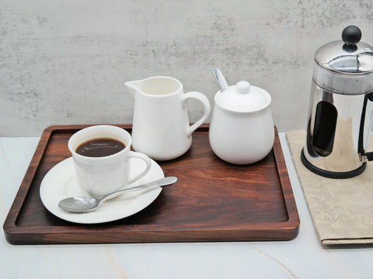 Walnut Wooden Serving Tray for Coffee Bar, Rectangle Wood Walnut Tray for coffee and tea, Decorative Walnut Wooden Tray for Coffee Table