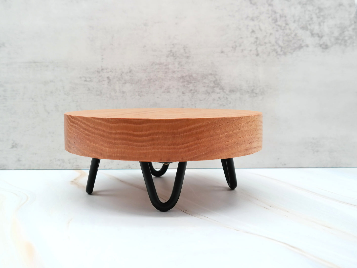 Mid Century Modern Round Wooden Riser with Metal Legs, Wood Pedestal Stand with Hairpin Legs for Plant, Decorative Round Wooden Plant Riser