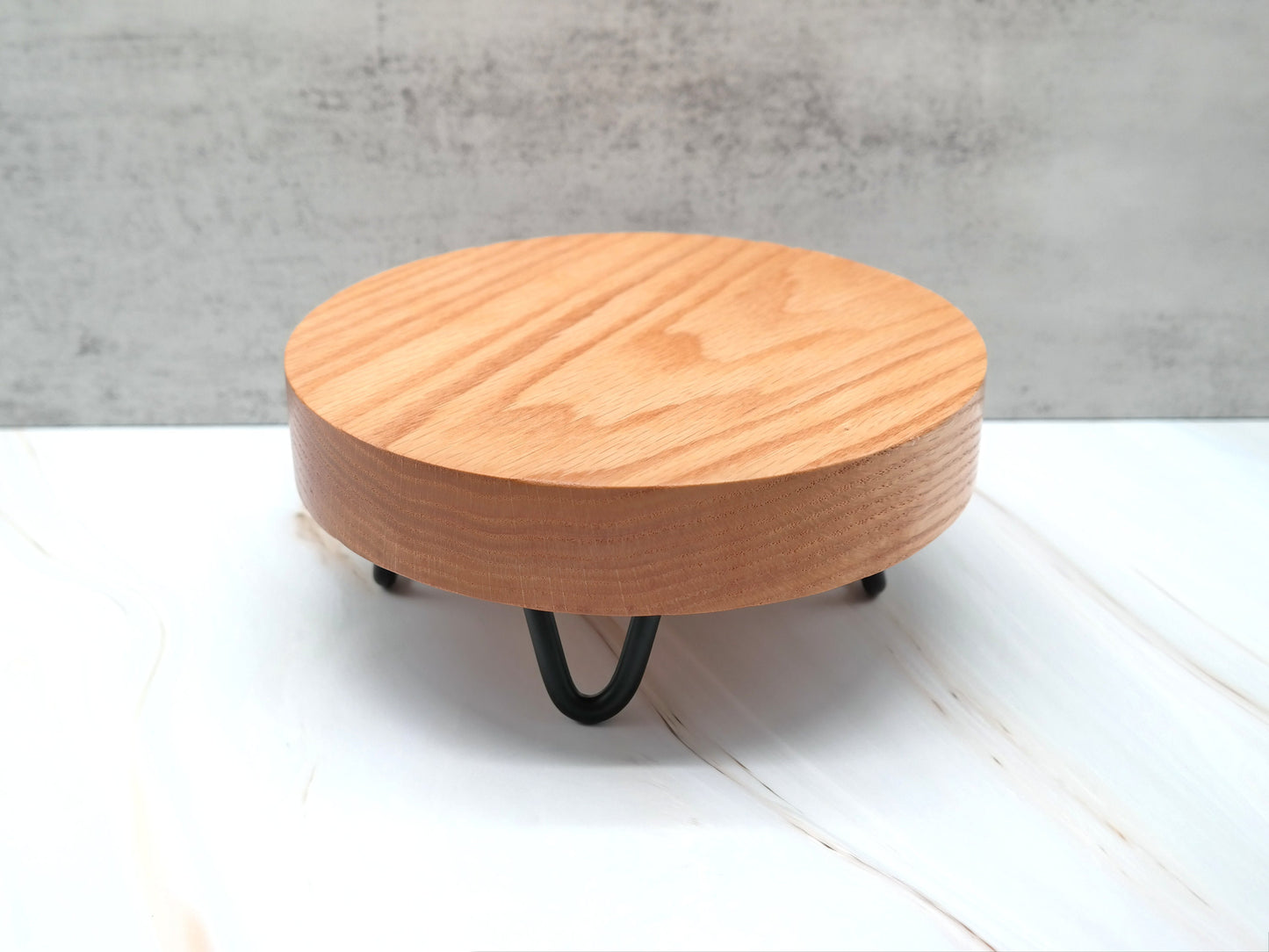 Mid Century Modern Round Wooden Riser with Metal Legs, Wood Pedestal Stand with Hairpin Legs for Plant, Decorative Round Wooden Plant Riser