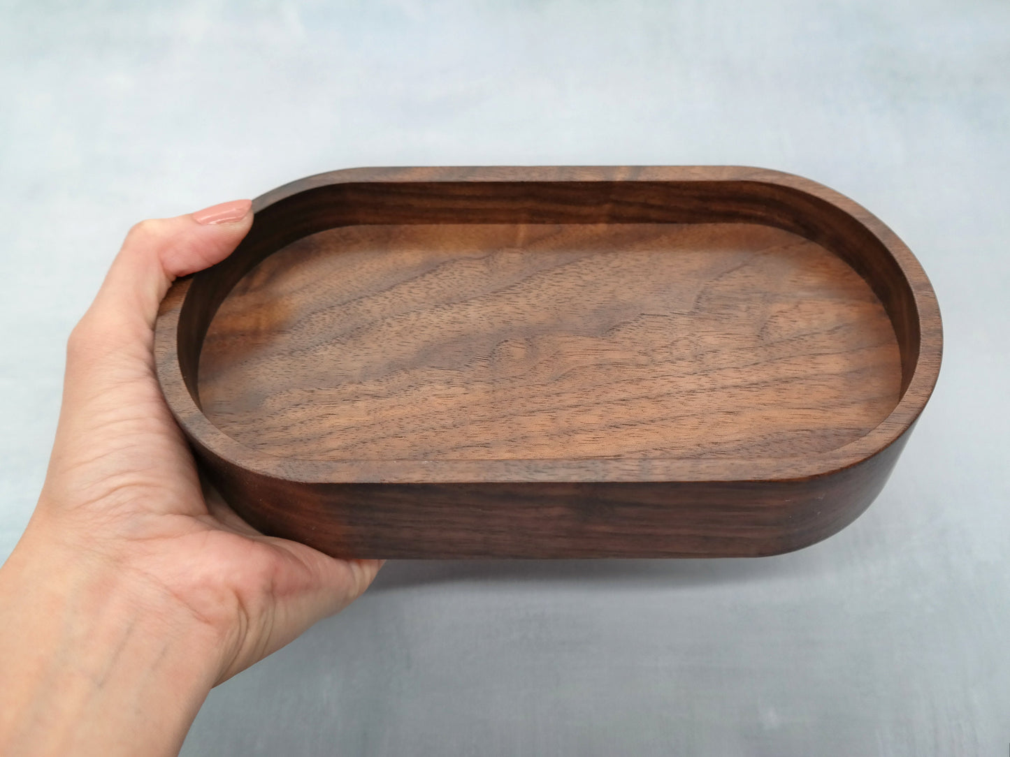 Oval Wooden Tray For Salt and Pepper, Walnut Wood Trinket Tray, Decorative Vanity Tray For Bathroom Counter, Kitchen Counter Tray For Oils