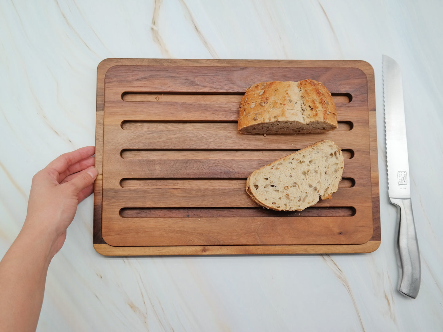 Custom Large Wood Bread Board, Custom Walnut Wood Bread Slicer Board, Wood Challah Bread Board, Bread Cutting Board, Bread Baker lover Gift,