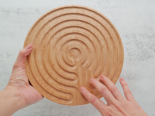 Wooden Finger Labyrinth, with 1.25 in Carved Center, 9 in Diameter