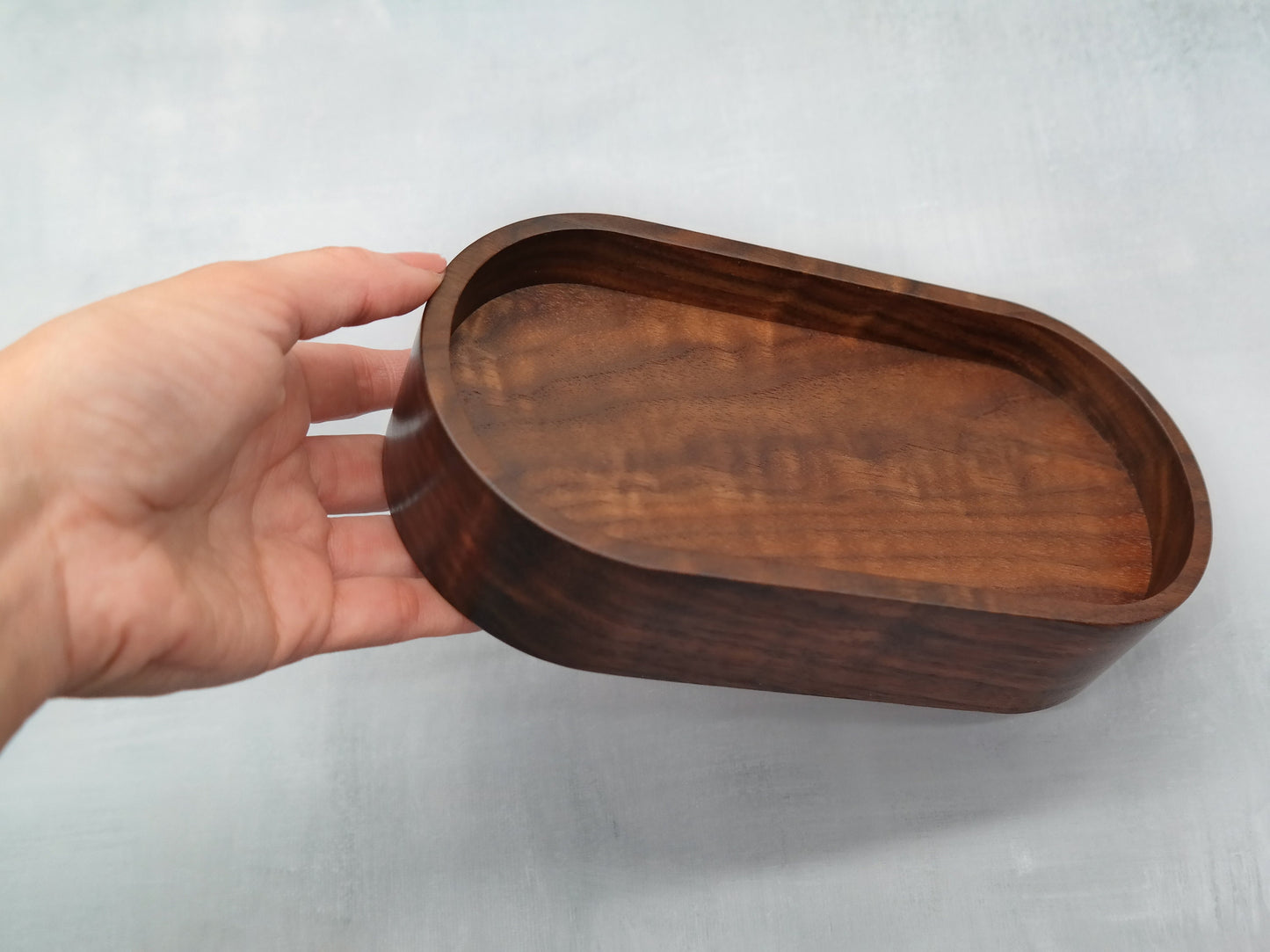 Oval Wooden Tray For Salt and Pepper, Walnut Wood Trinket Tray, Decorative Vanity Tray For Bathroom Counter, Kitchen Counter Tray For Oils