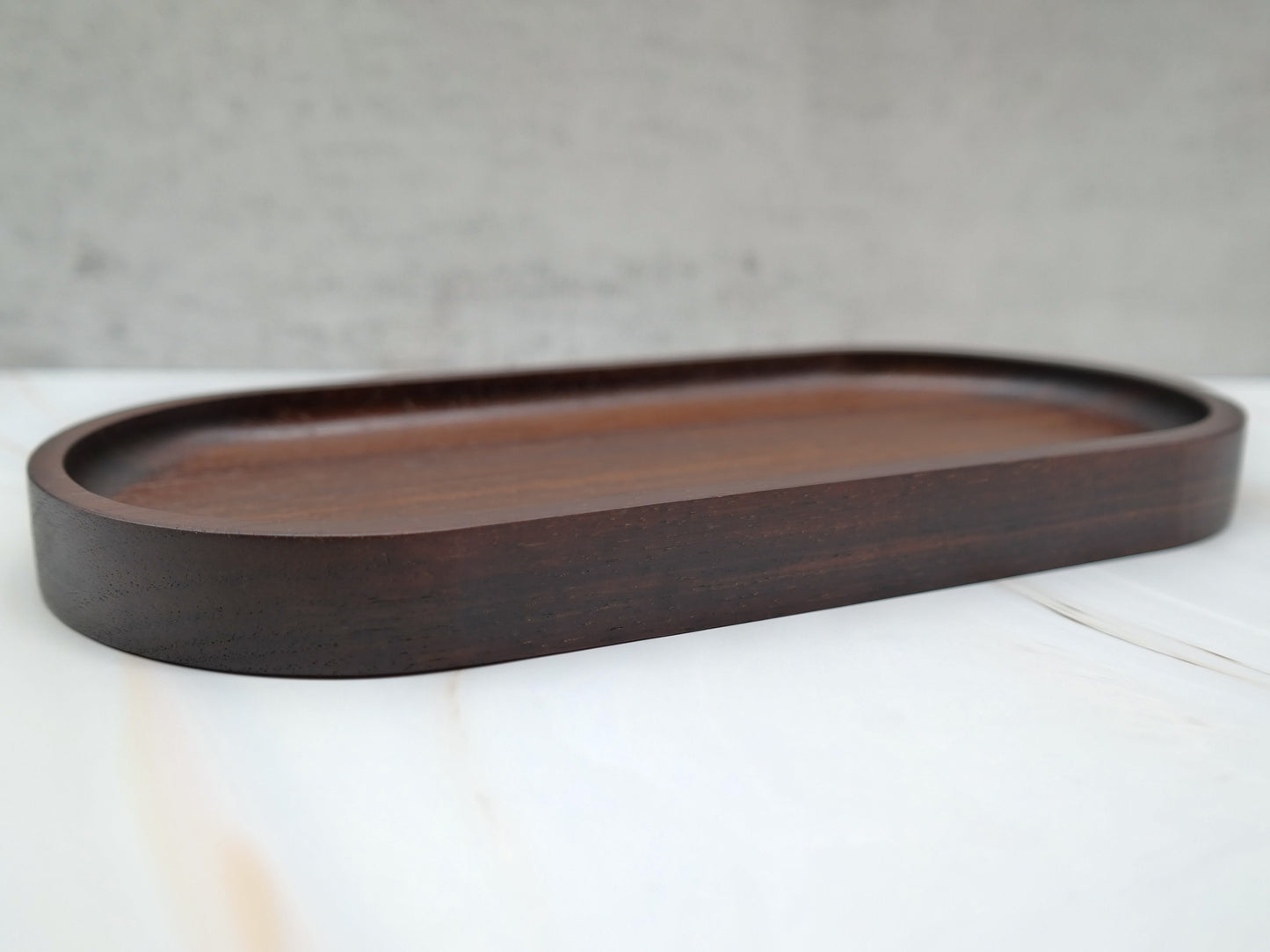 Walnut Wood Oval Catchall Tray for Soap Bottle and Jewelry, Bathroom Vanity Wooden Tray for Counter,Oval Trinket Tray for Kitchen Sink decor