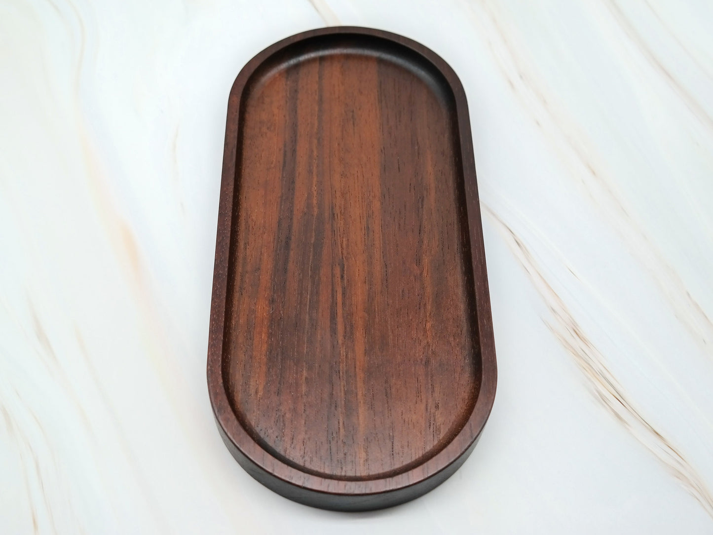 Walnut Wood Oval Catchall Tray for Soap Bottle and Jewelry, Bathroom Vanity Wooden Tray for Counter,Oval Trinket Tray for Kitchen Sink decor