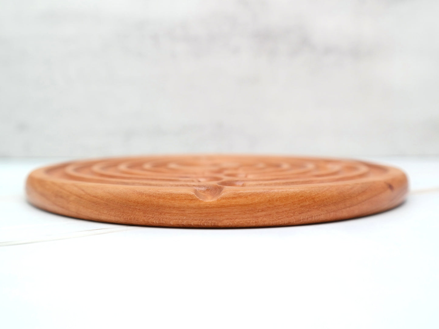 Cherry Wood Finger Labyrinth, with Carved Center, 8 In diameter